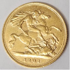 GREAT BRITAIN UK ENGLAND 1901 . HALF 1/2 SOVEREIGN . GOLD COIN